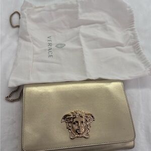 Versace Metallic Gold Clutch with Medusa Emblem